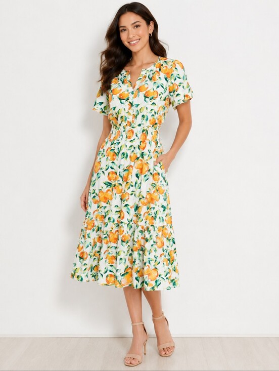 Nanette Lepore Dresses & Skirts - Nanette Lepore White Midi Dress with Orange Floral Print